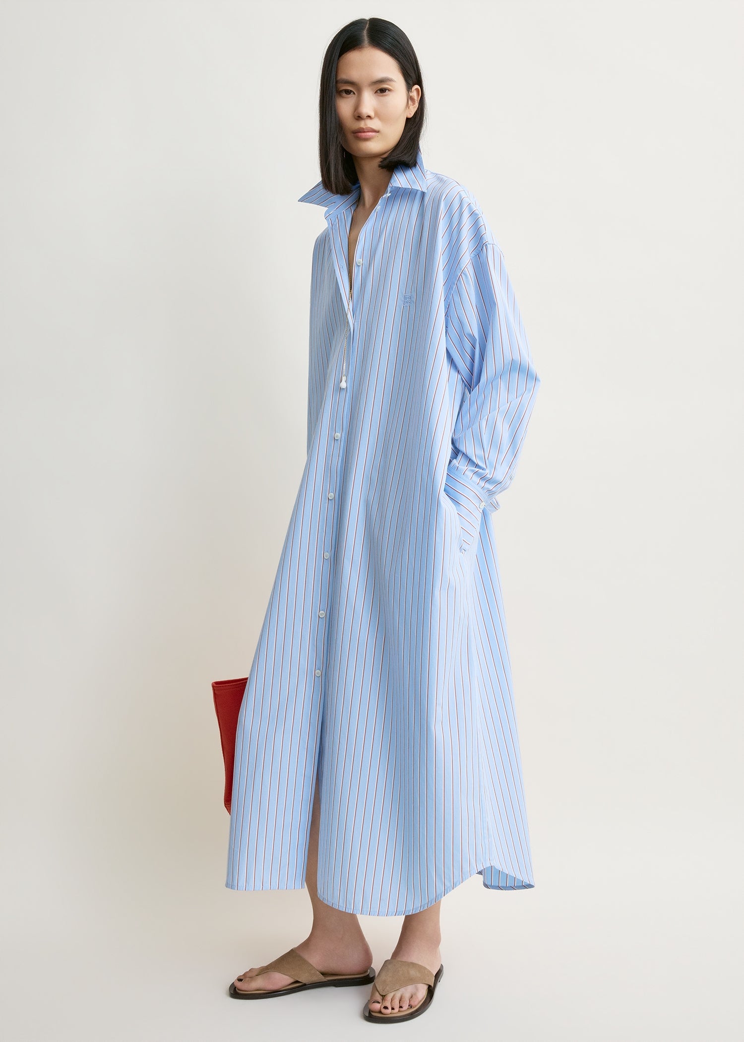 Striped shirtdress pale blue/red