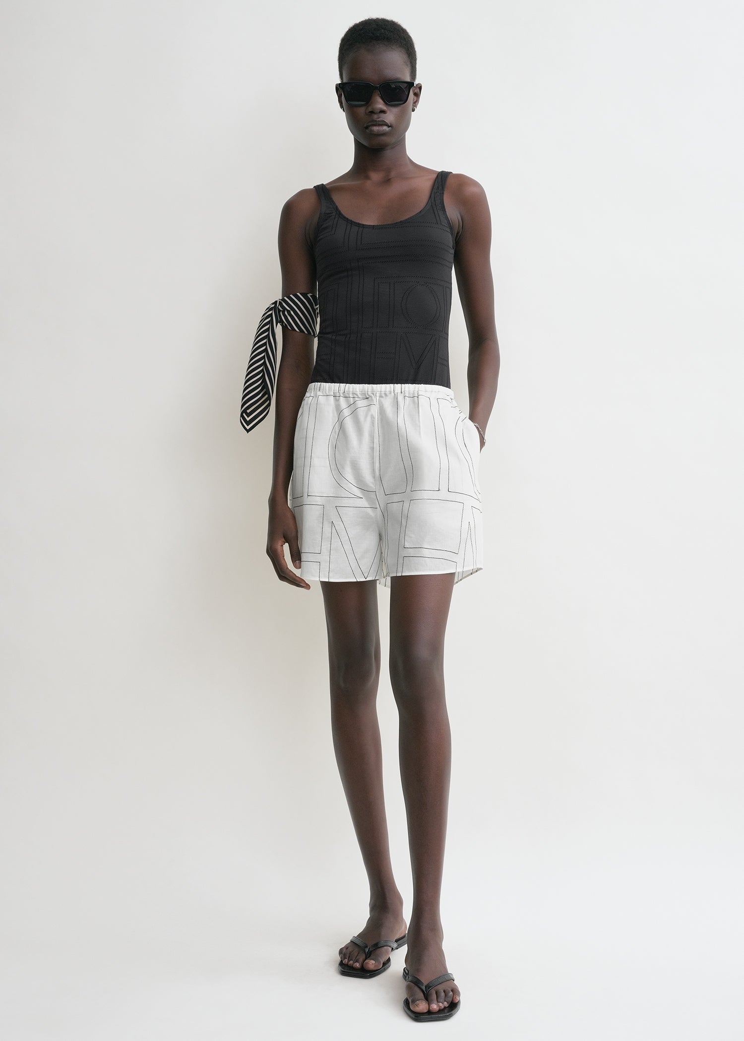 Monogram cotton-blend pj shorts white/black – TOTEME