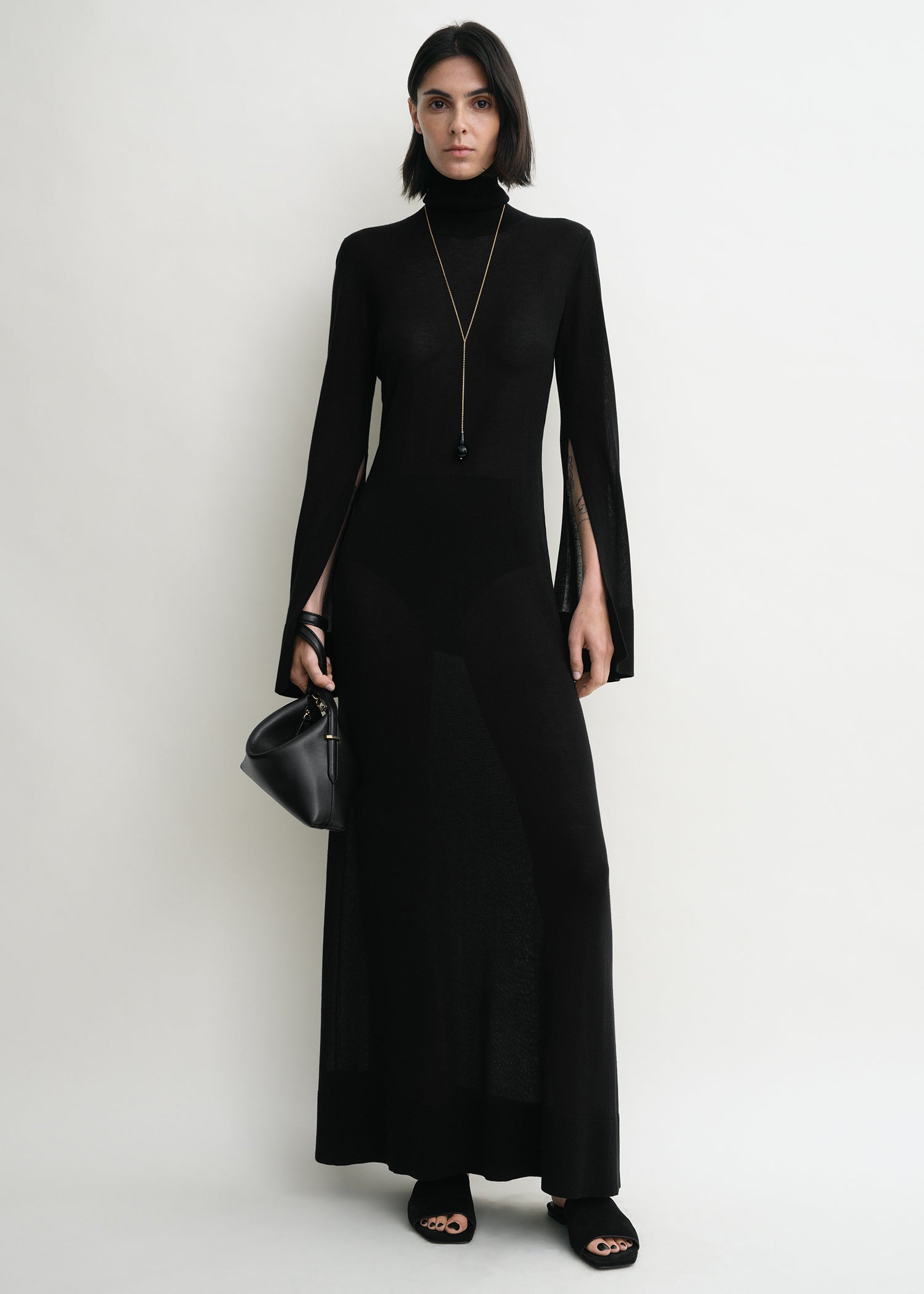 Slit sleeve knit dress black Slit sleeve knit dress black