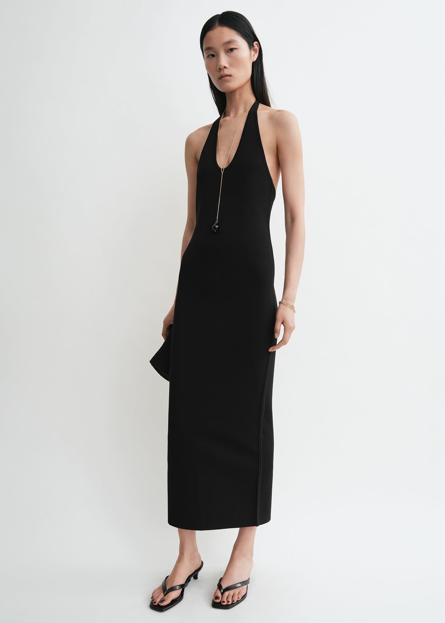 Compact knit halter dress black TOTEME Compact knit halter dress black TOTEME