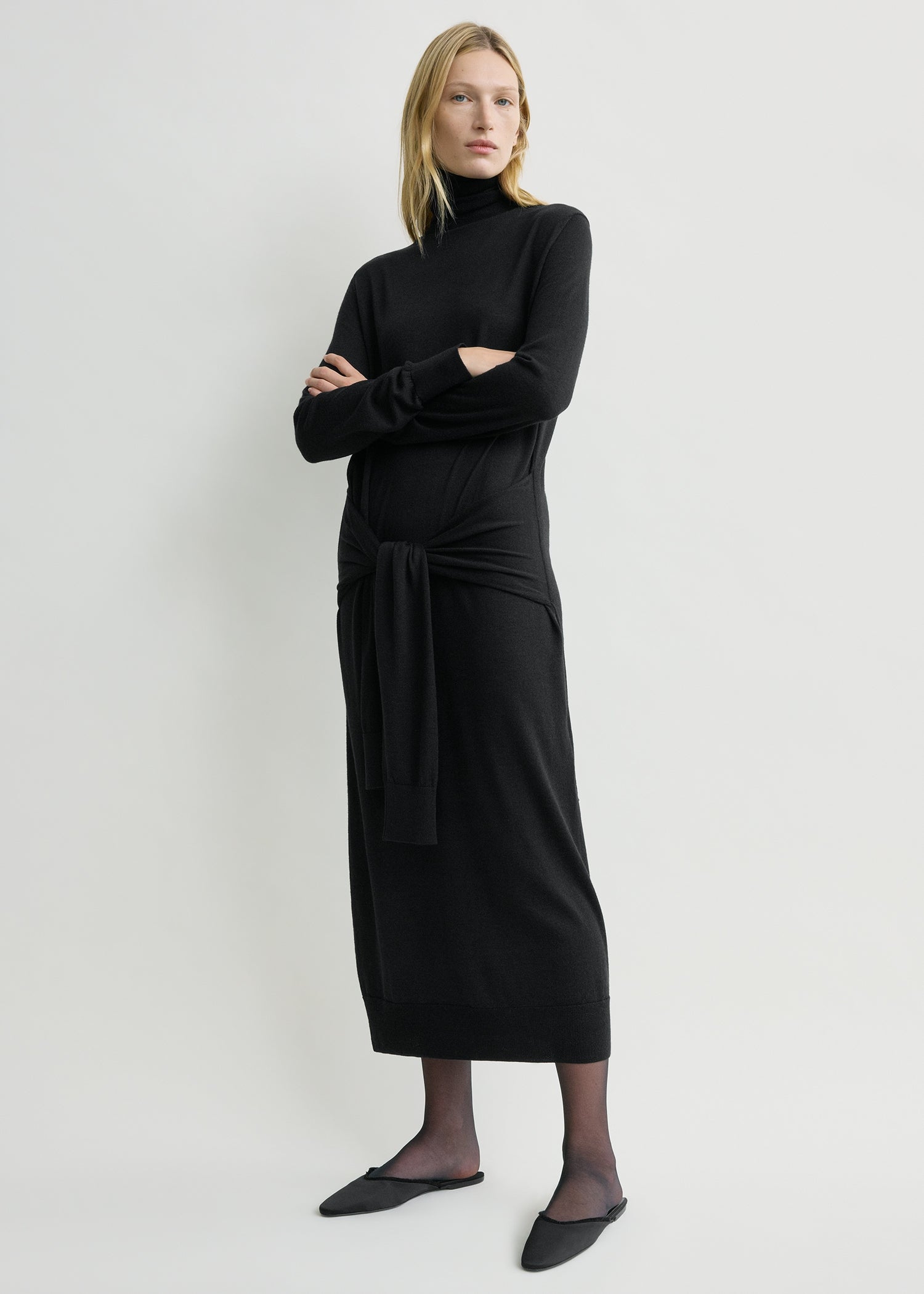 Double-sleeve turtleneck dress black TOTEME Double-sleeve turtleneck dress black TOTEME