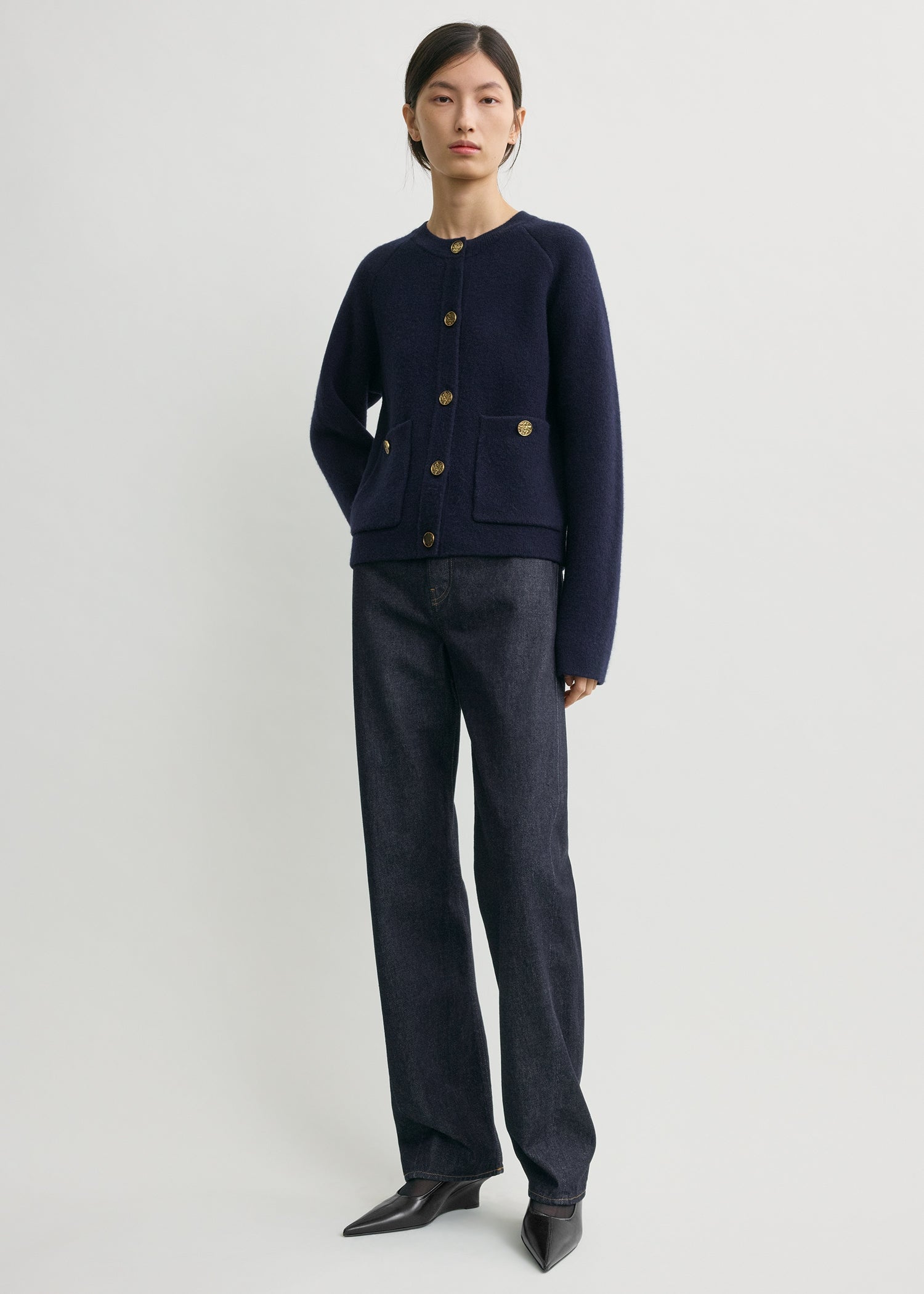 Hammered button cardigan navy – TOTEME