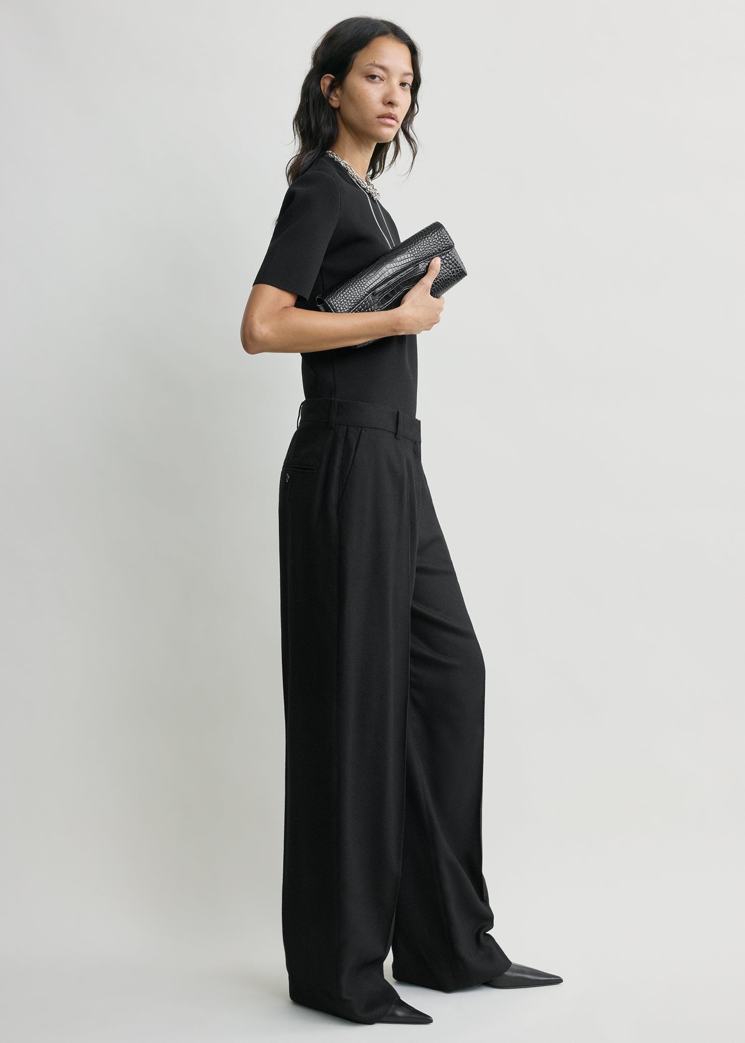 Wide flannel trousers black – TOTEME