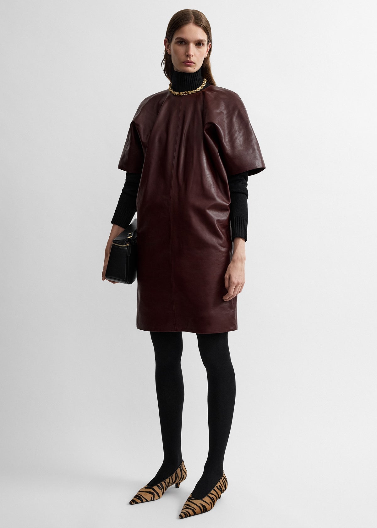 toteme brown dress Cocoon leather bordeaux this midi dress is