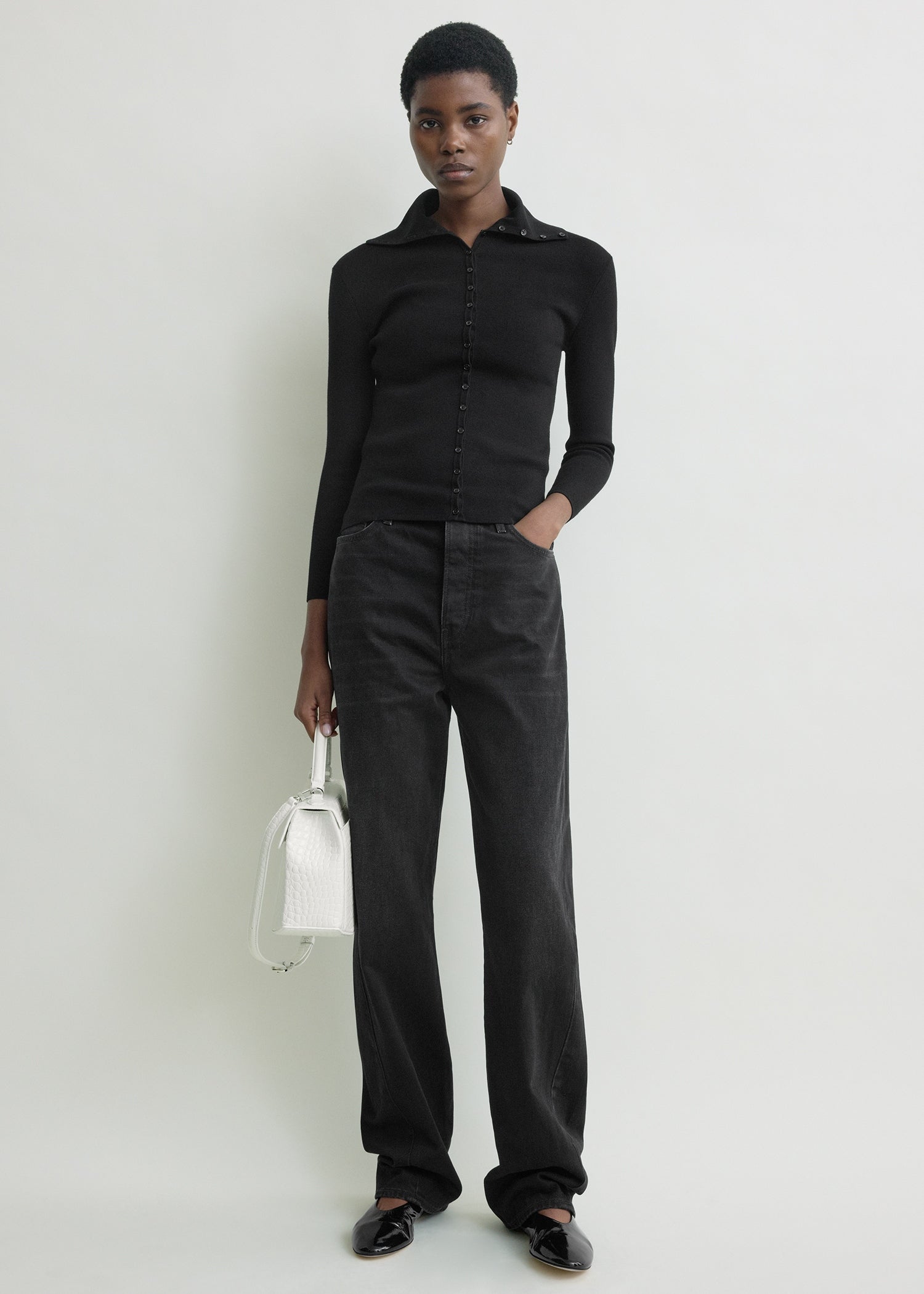 Fitted polo cardigan black – TOTEME