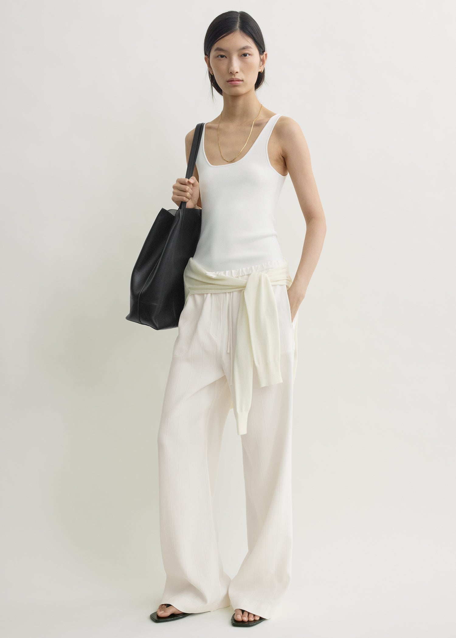 Woven stripe drawstring trousers meringue – TOTEME