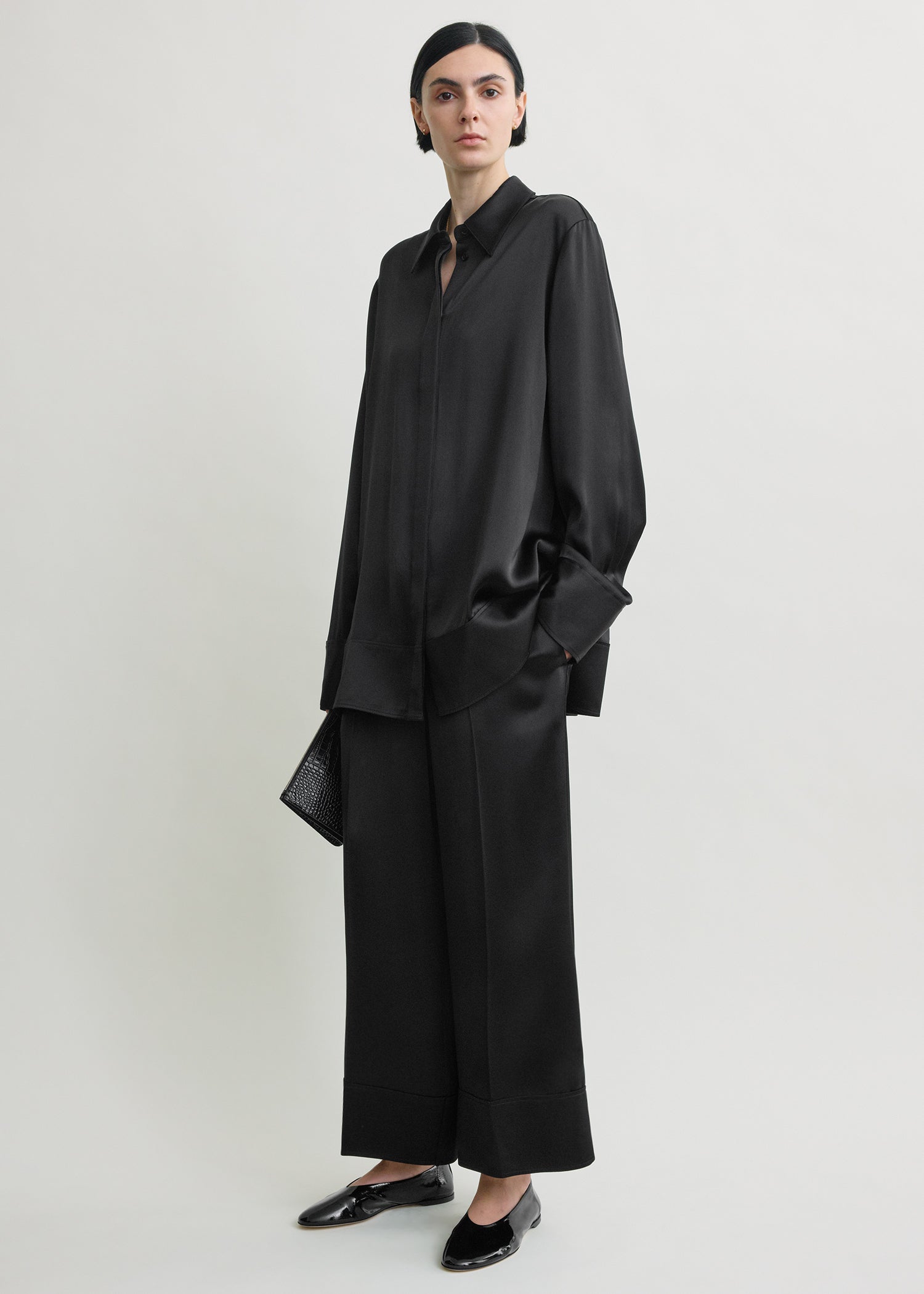 Satin drawstring trousers black – TOTEME