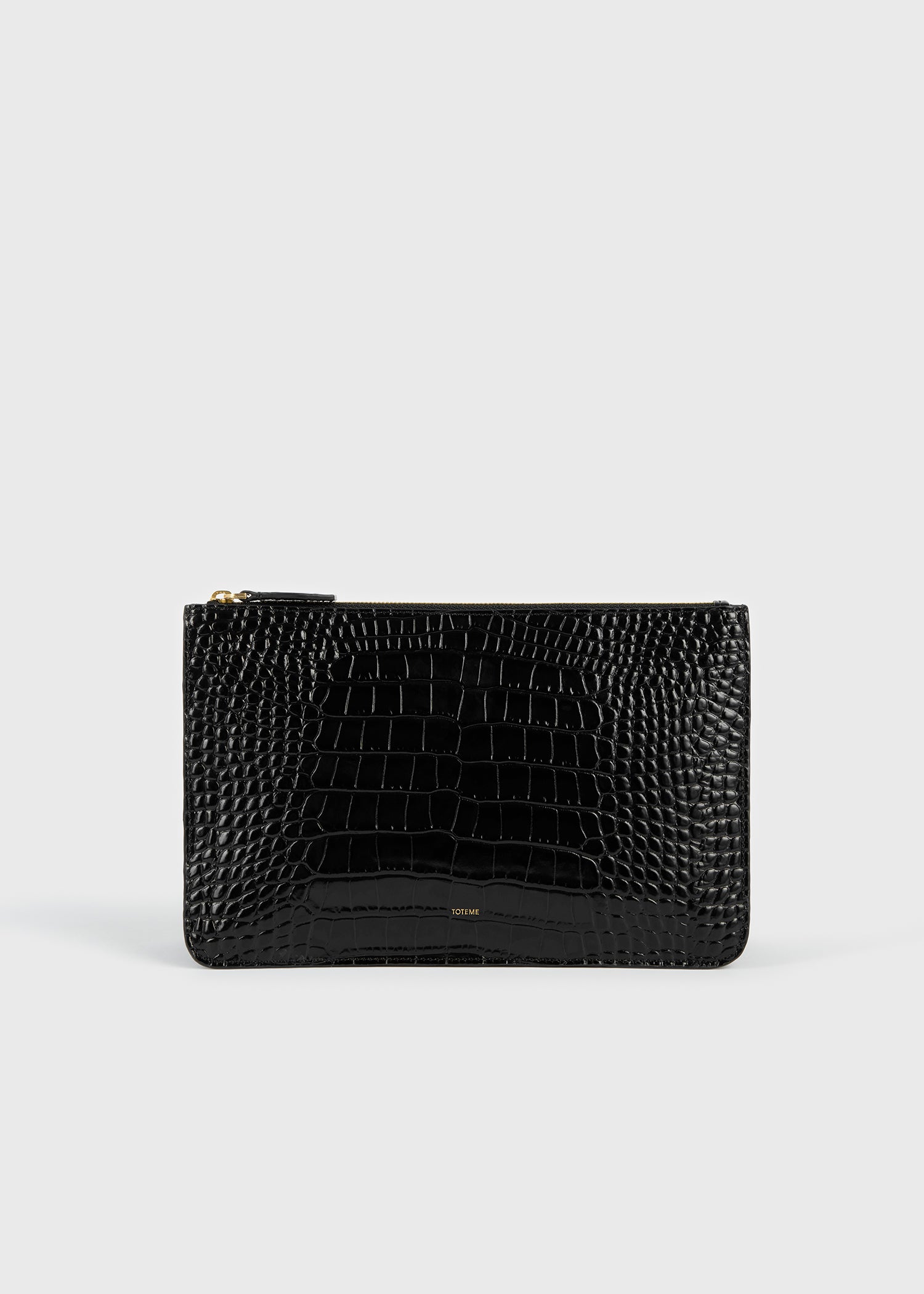 Threefold croco-embossed clutch black – TOTEME