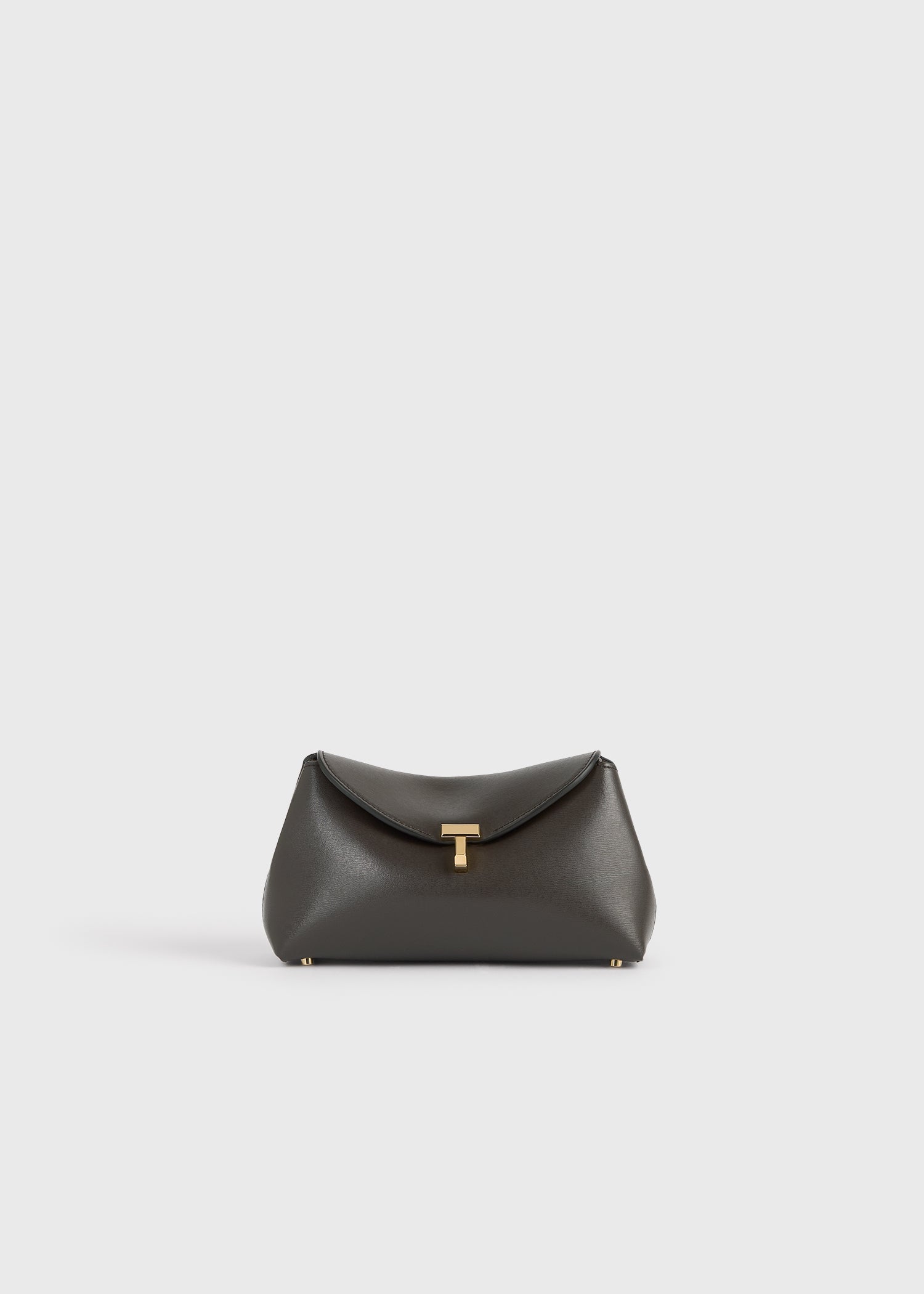 Mini T-lock leather clutch bark – TOTEME