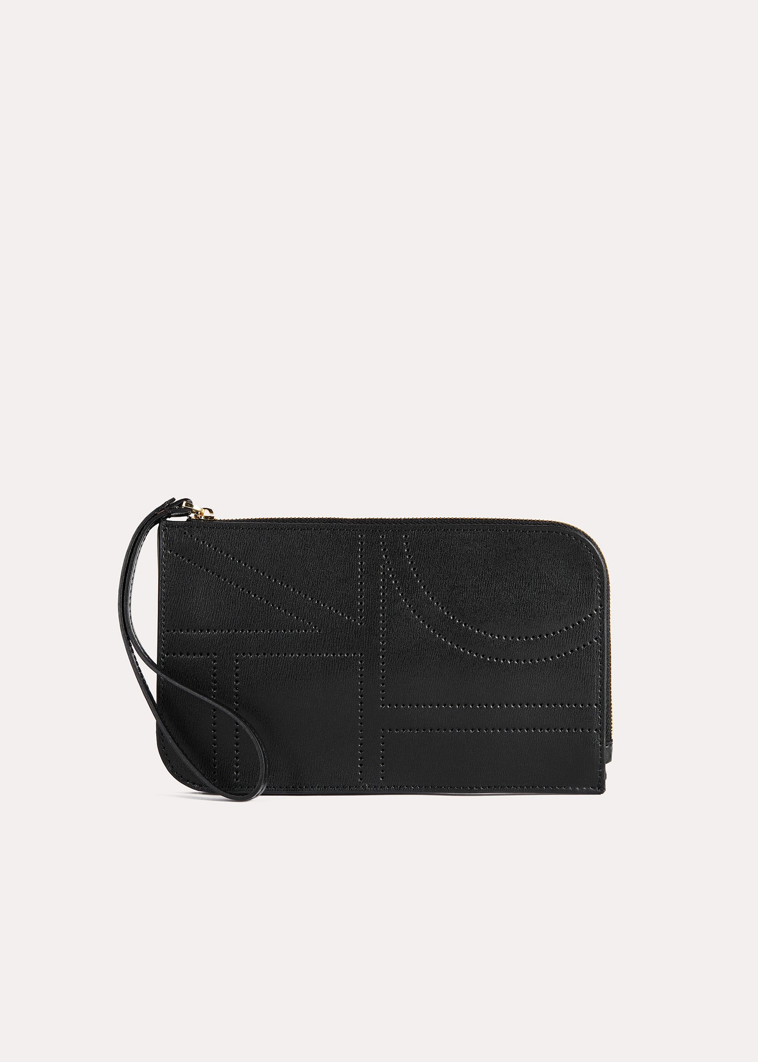 Monogram leather wristlet pouch black – TOTEME