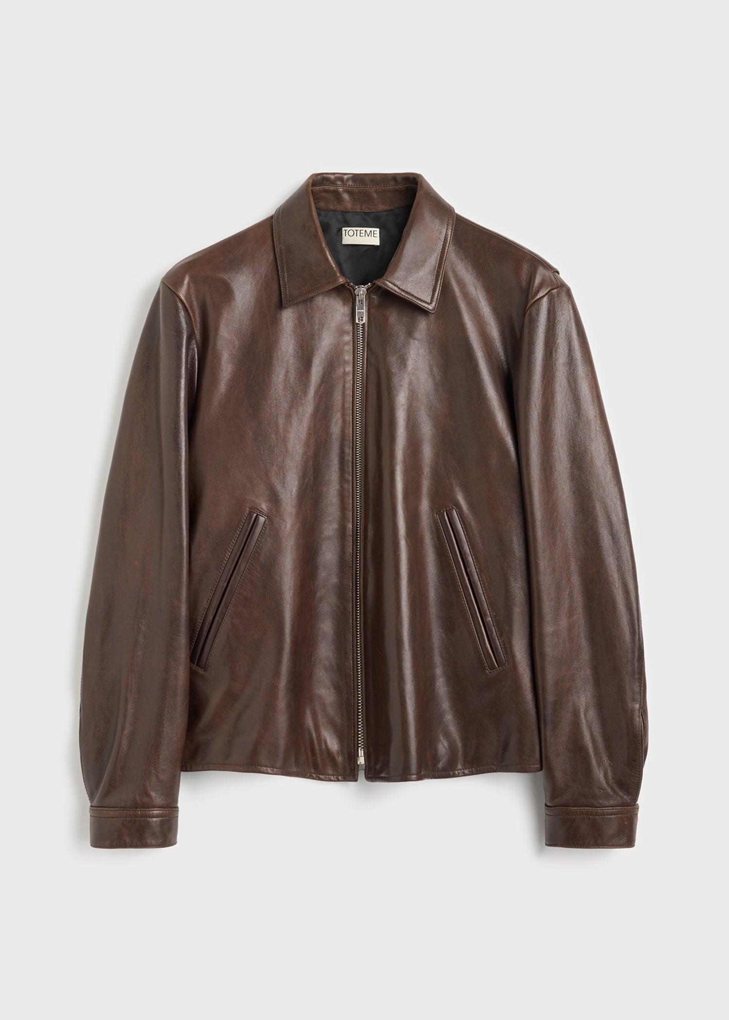 Zip leather jacket brown