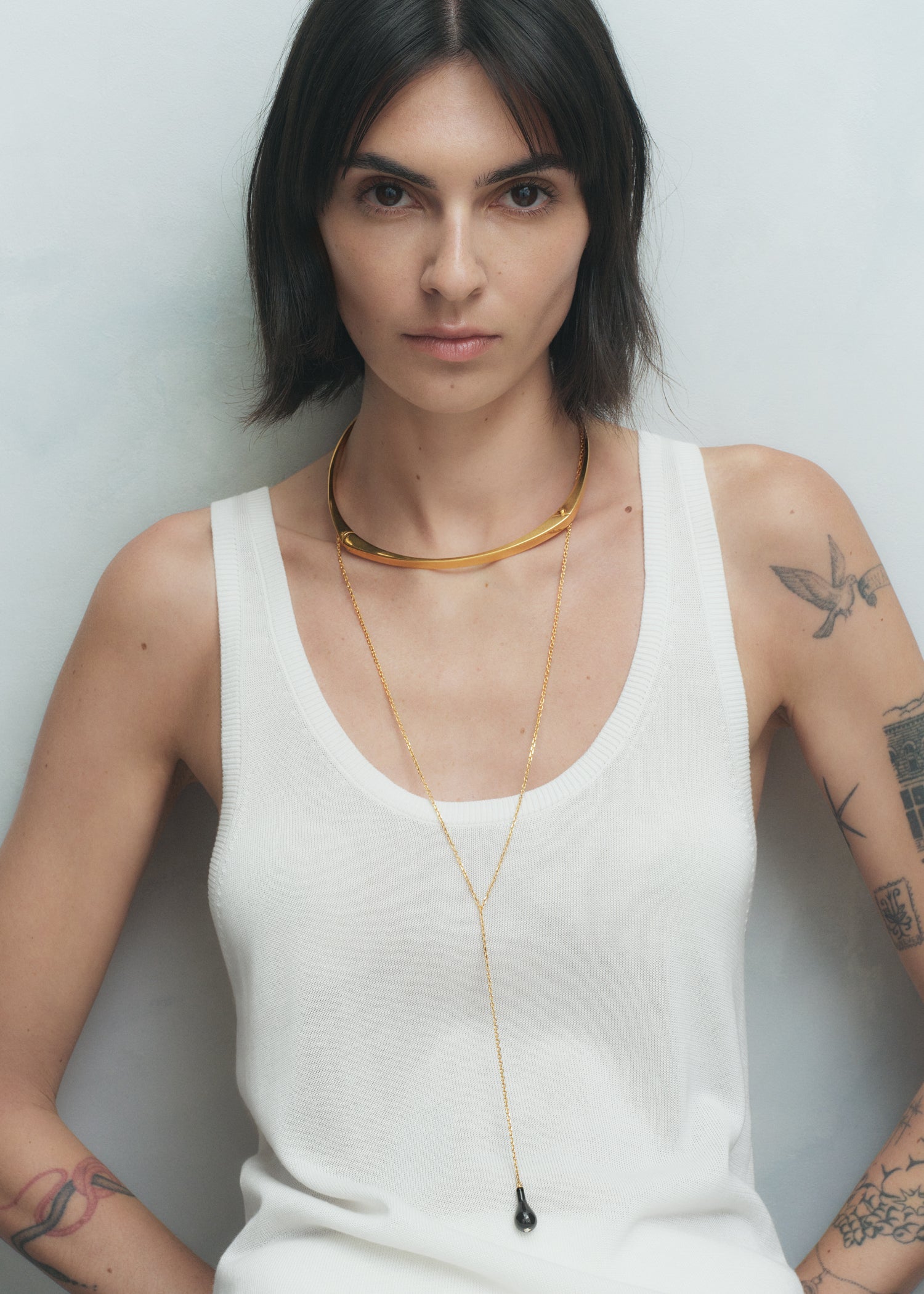 Onyx drop necklace black/gold