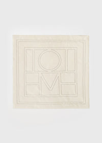 Embroidered monogram silk scarf creme