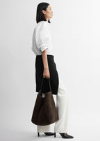 Belted suede tote brown