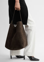 Belted suede tote brown