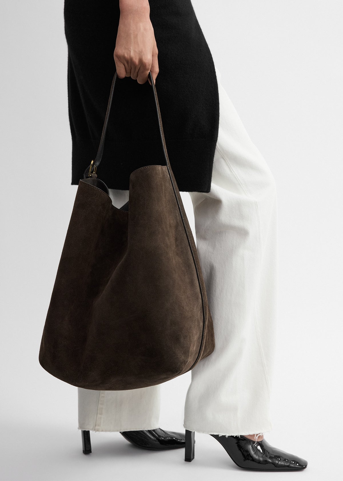 Belted suede tote brown