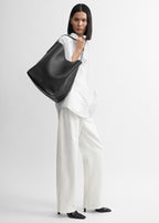 Belted grained-leather tote black