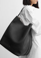Belted grained-leather tote black