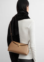 T-lock leather clutch camel