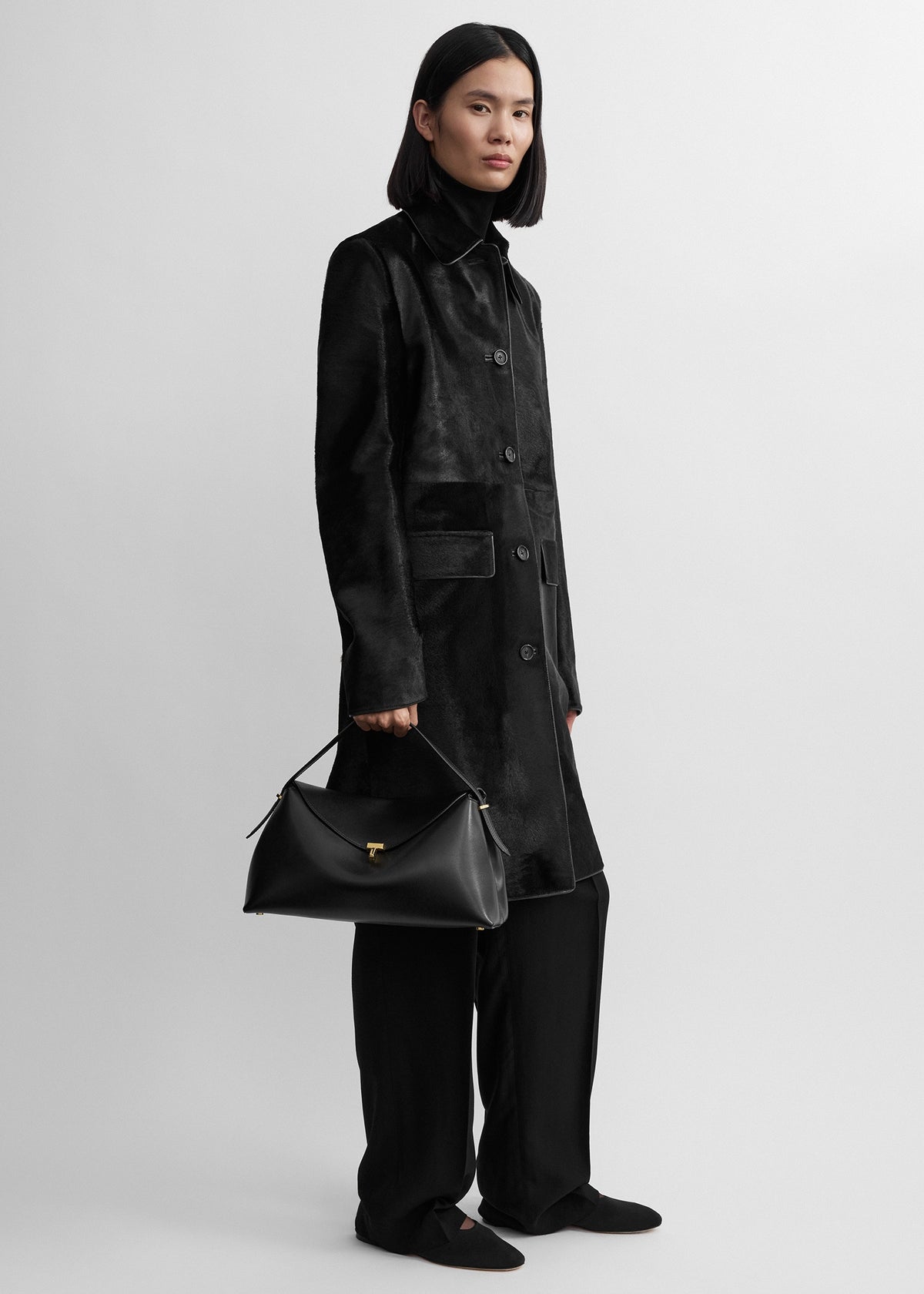 T-lock leather top handle black