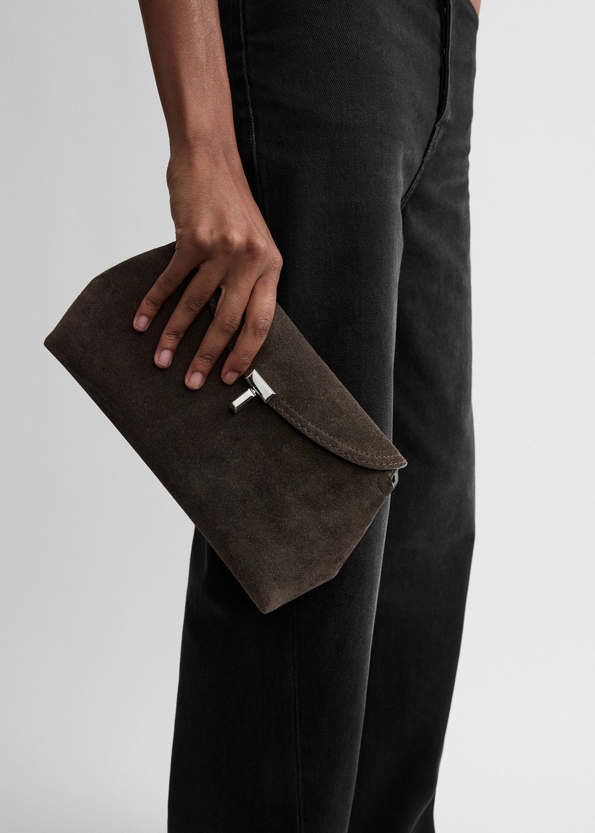 T-lock suede clutch brown