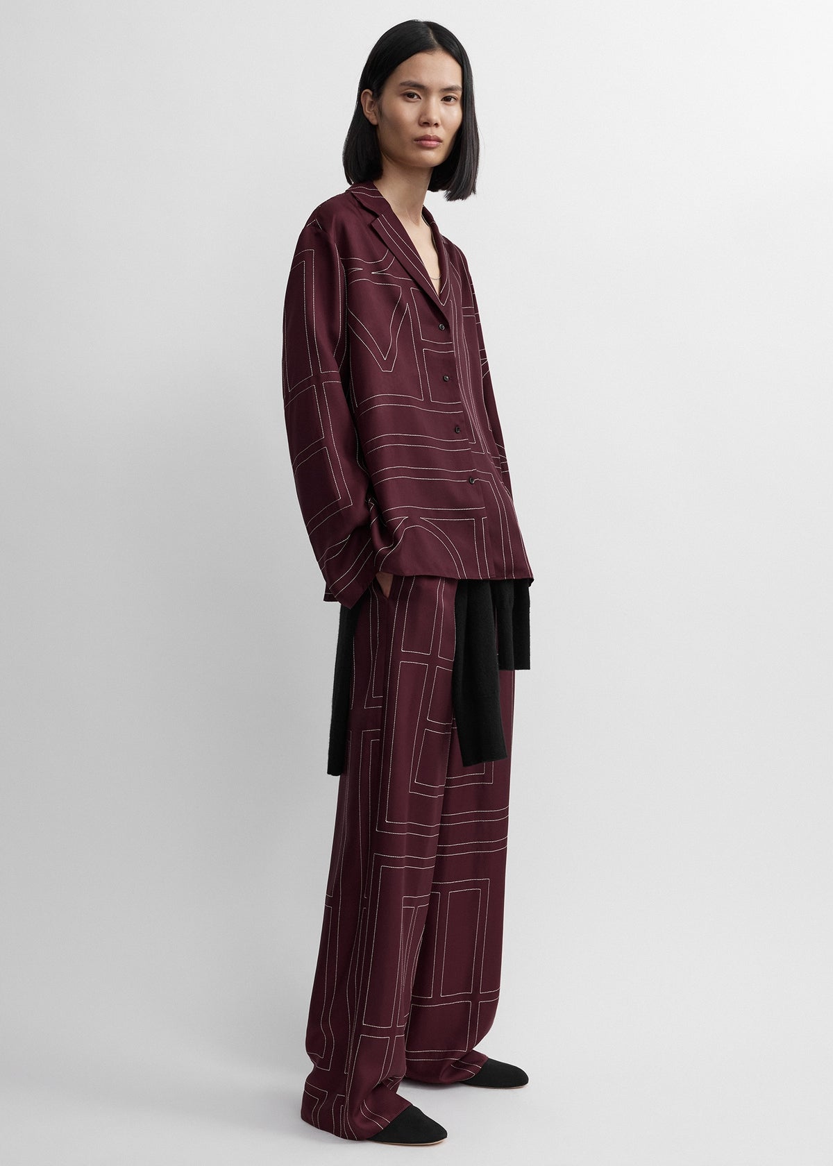Monogram silk pj top burgundy
