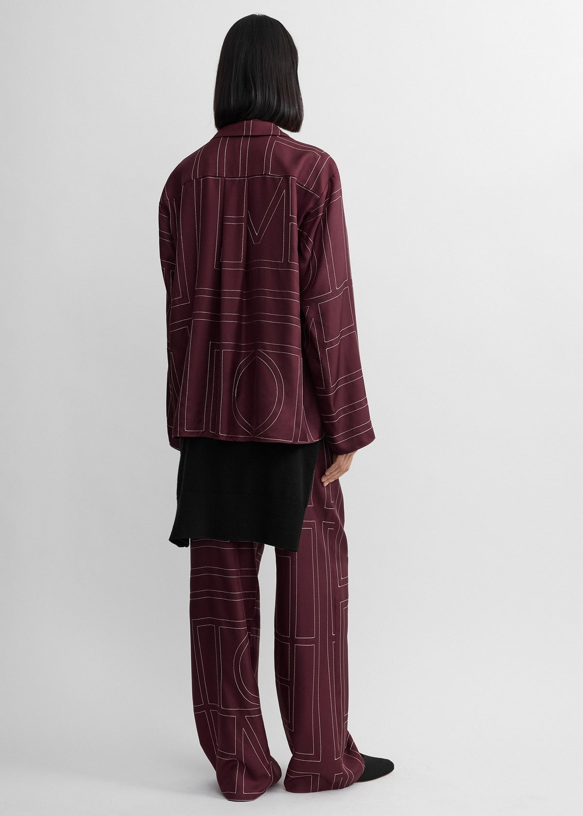 Monogram silk pj top burgundy