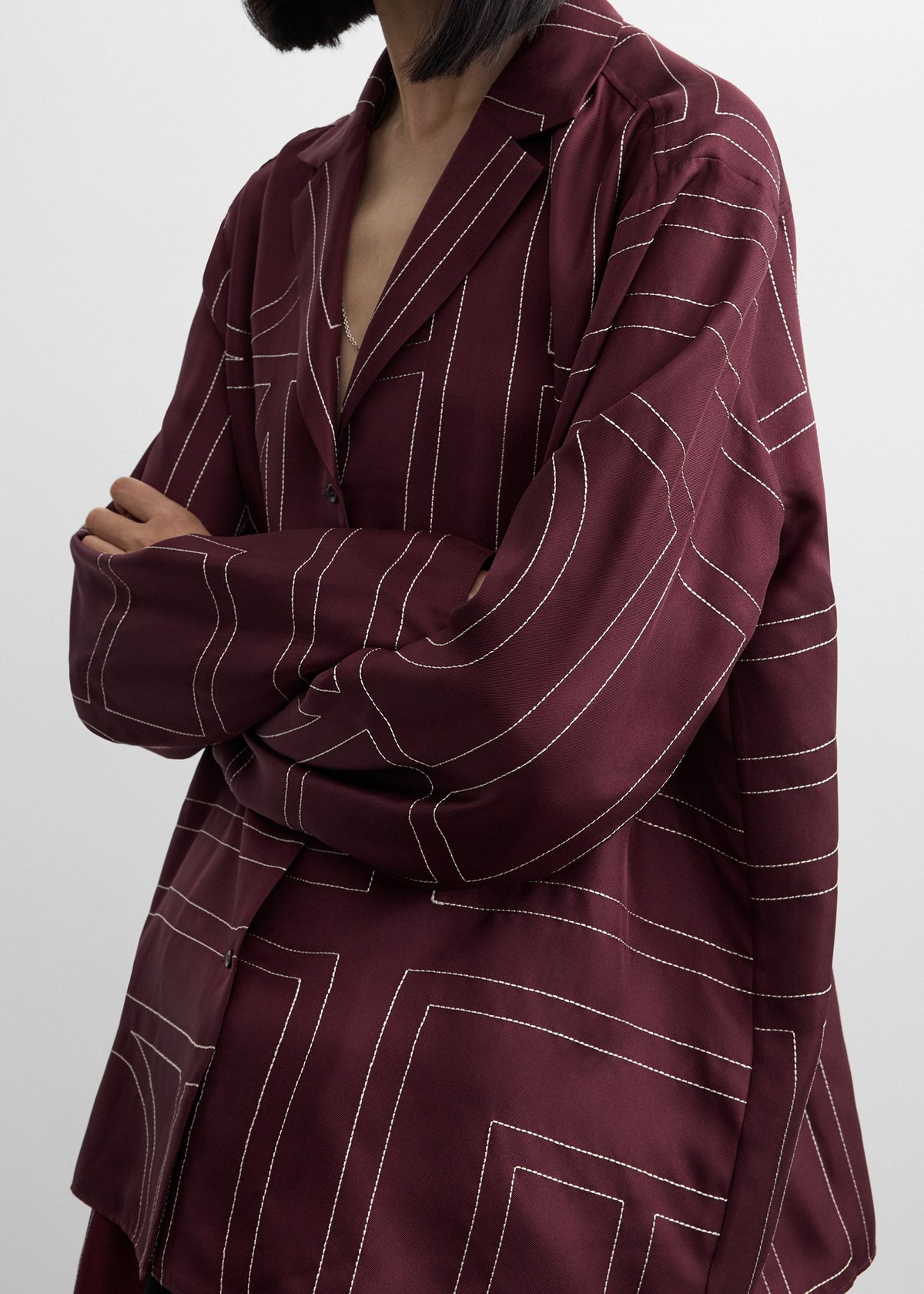 Monogram silk pj top burgundy
