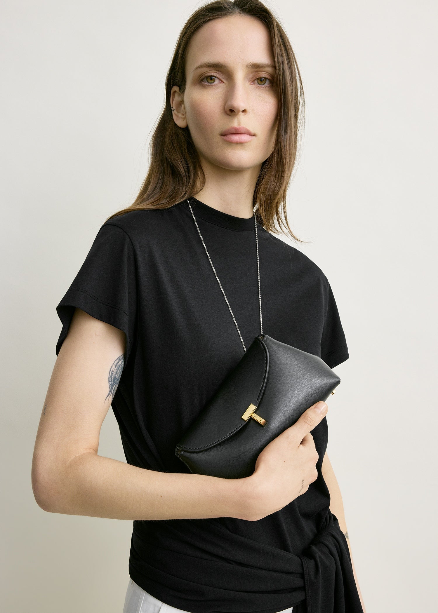 Mini T-lock leather clutch black