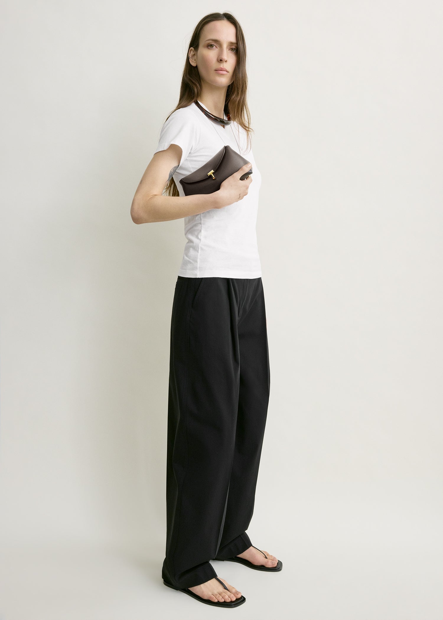 Mini T-lock leather clutch bark