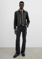 Zip leather jacket black