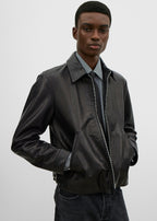 Zip leather jacket black