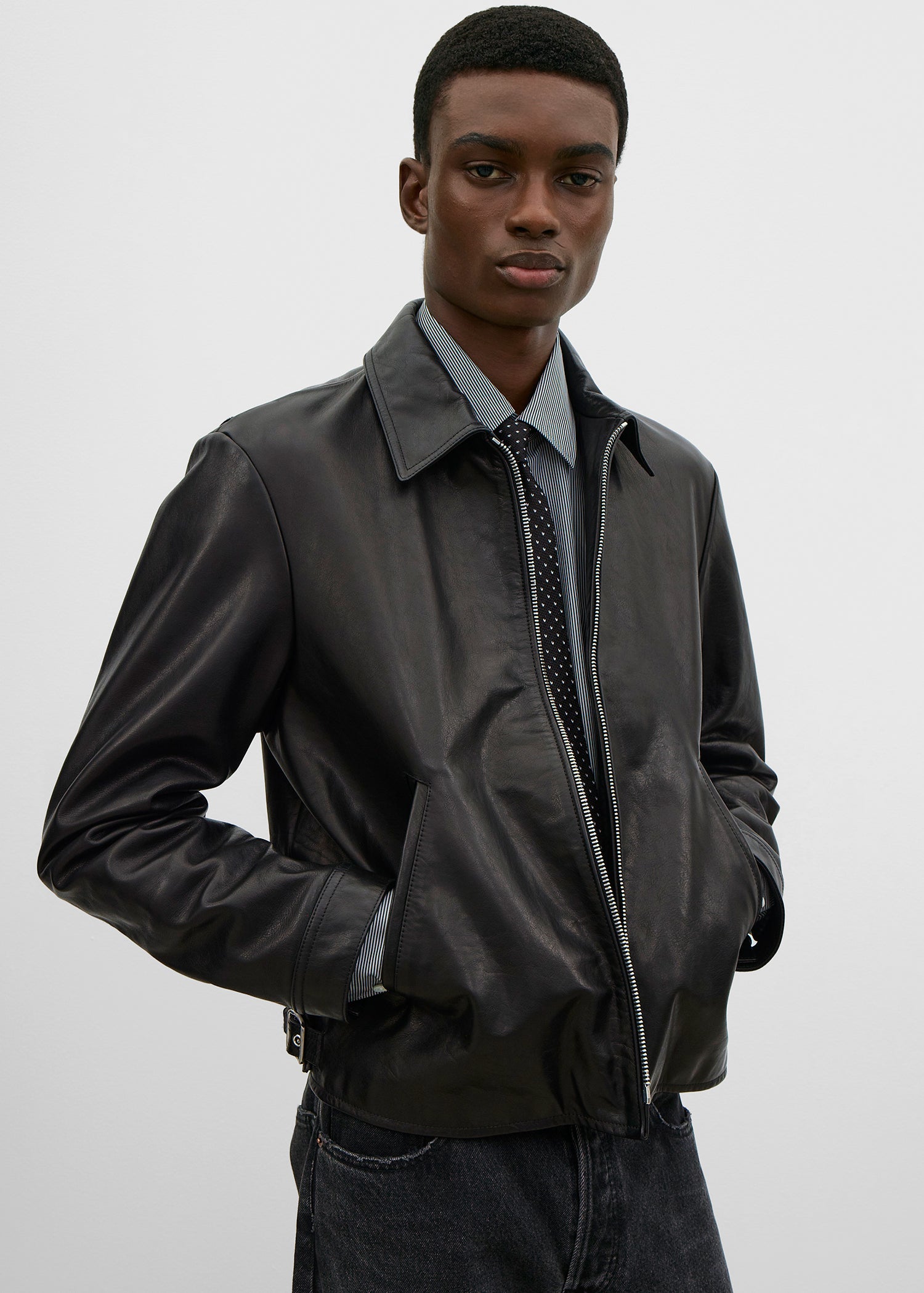 Zip leather jacket black