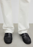 Moccasin croco-embossed loafers black