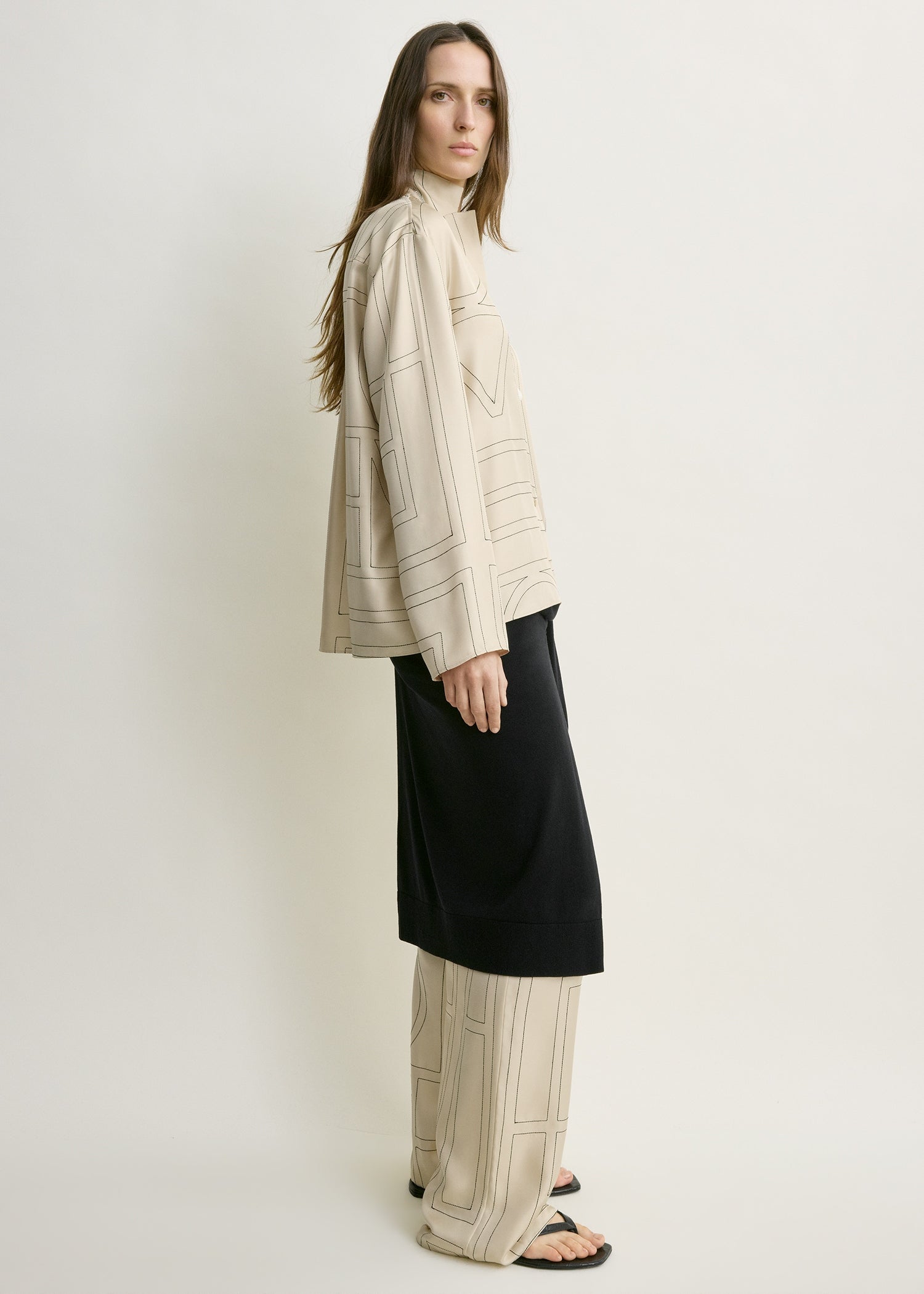 Monogram silk pj top ivory