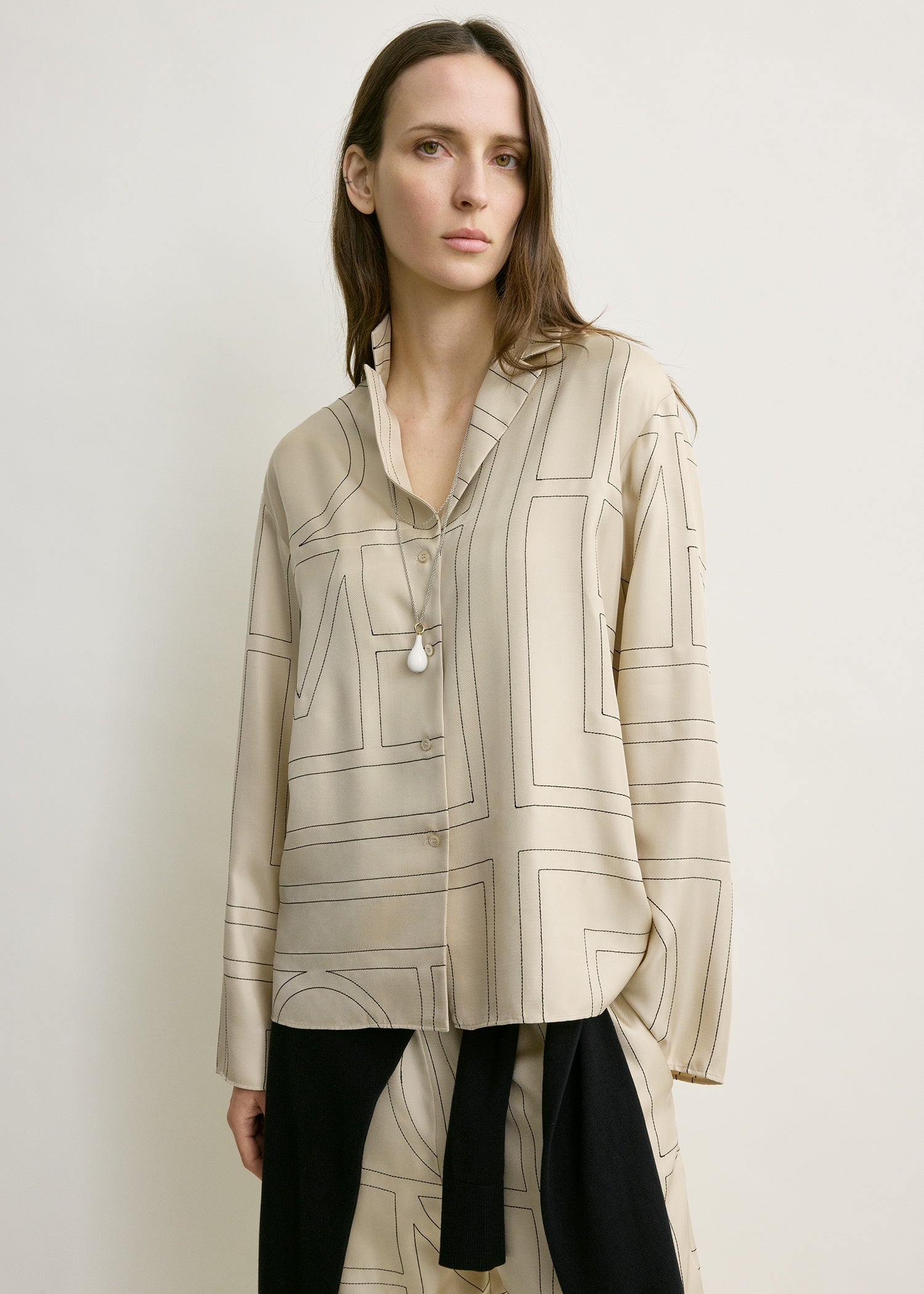 Monogram silk pj top ivory