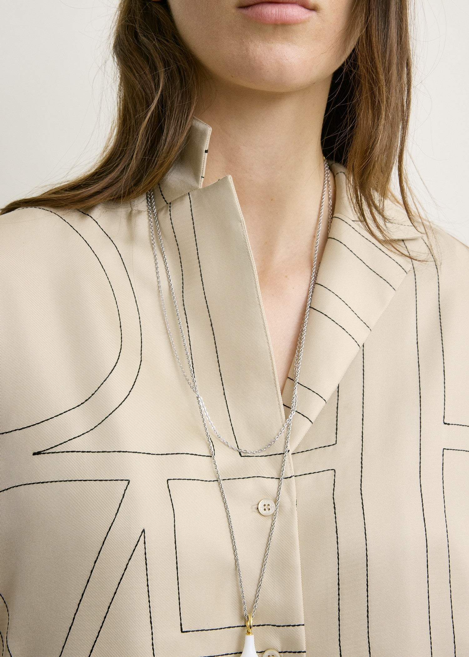 Monogram silk pj top ivory