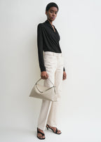T-lock leather top handle fawn