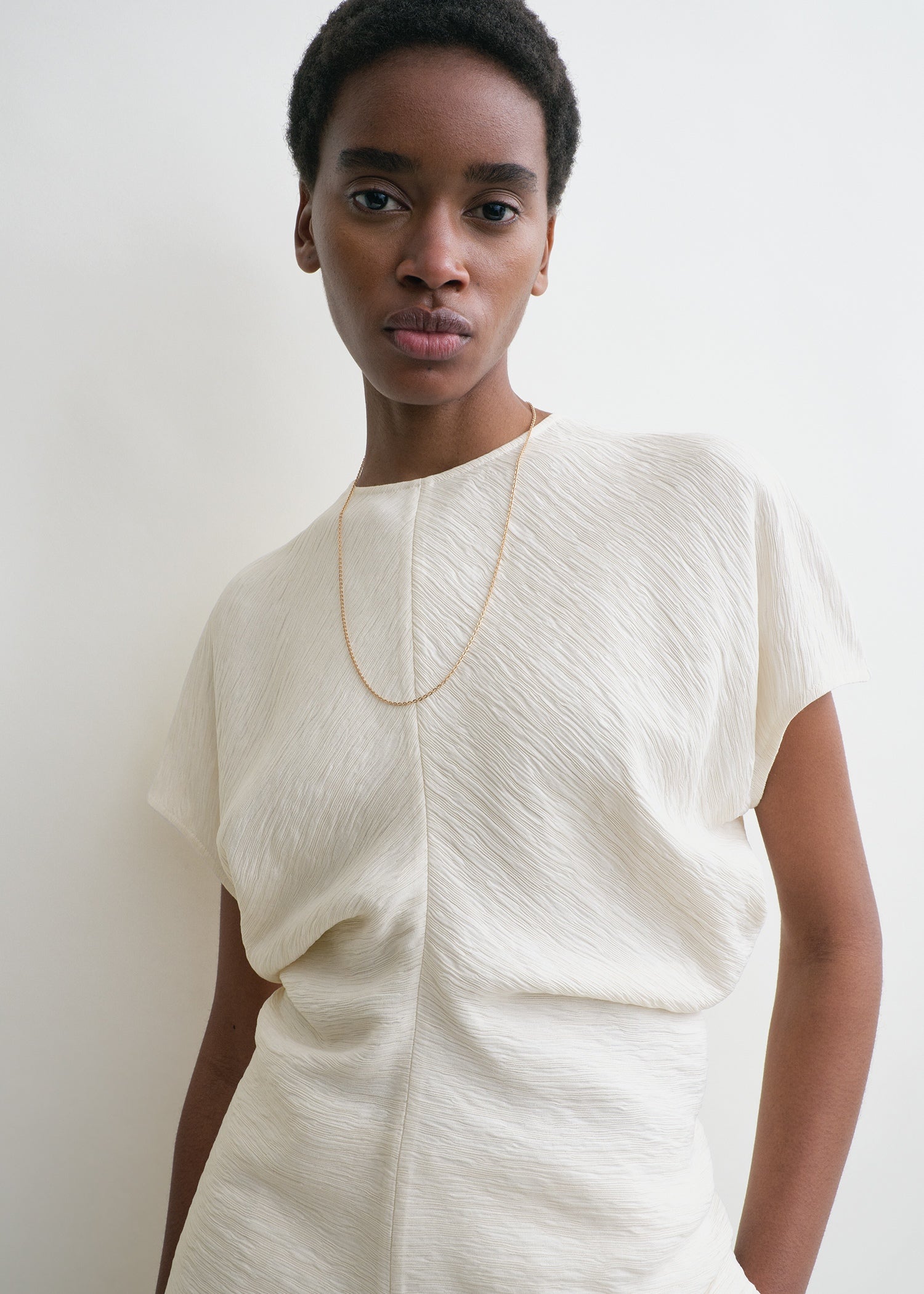 Slouch waist crinkled top cream