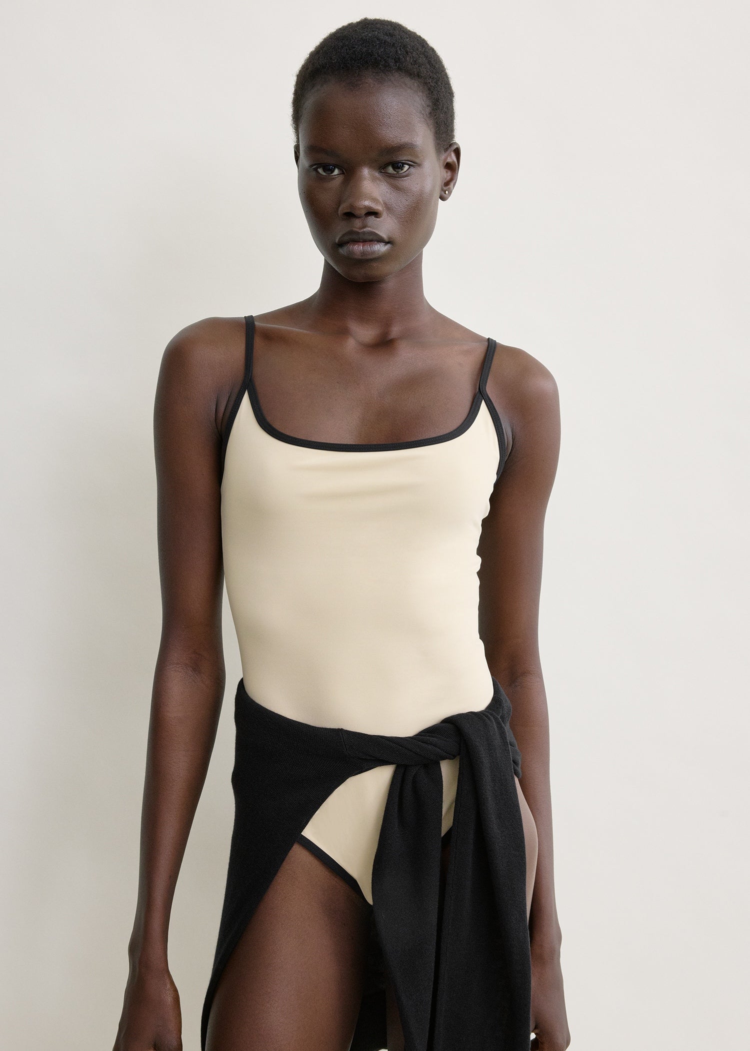 Stripe edge swimsuit light hay