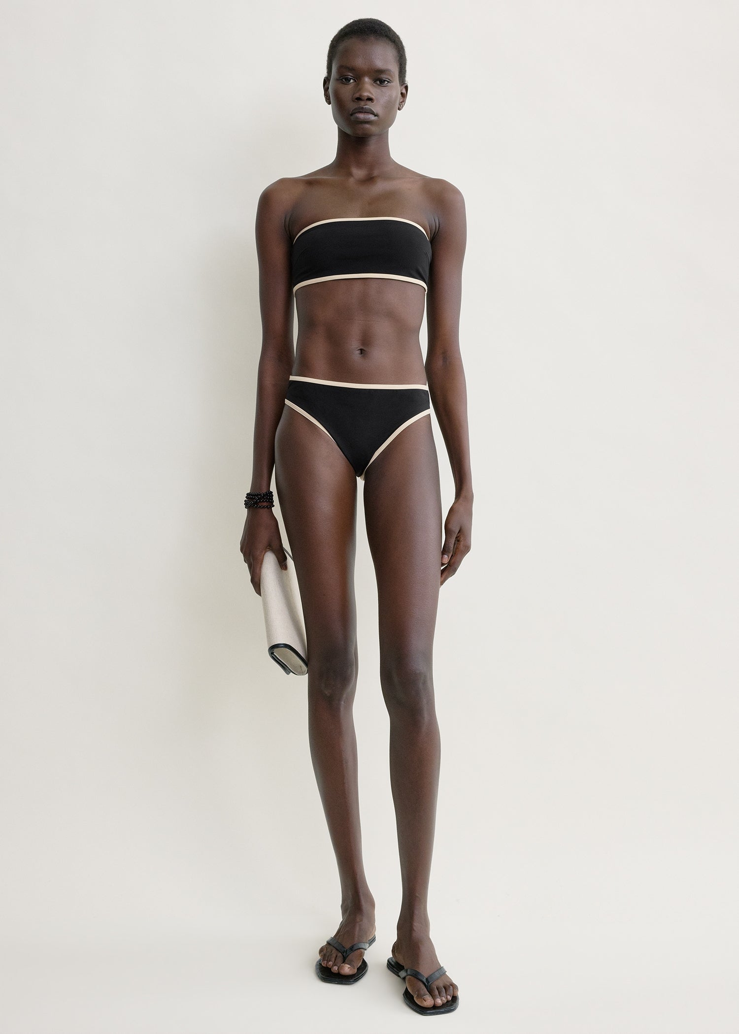 Stripe edge bikini bottoms black