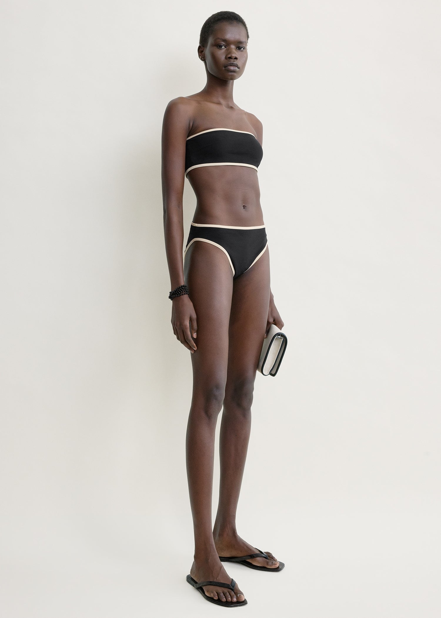 Stripe edge bikini bottoms black