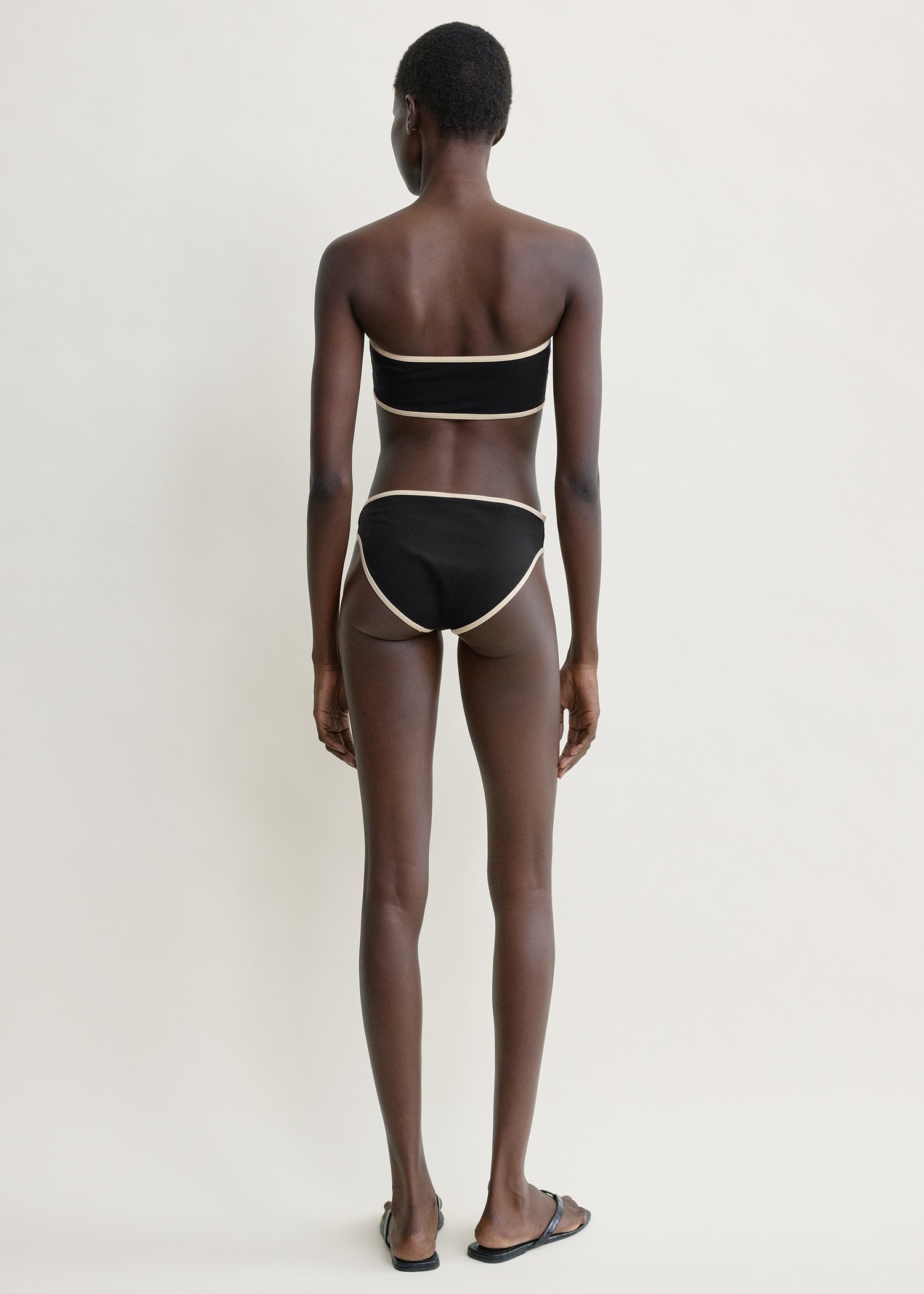 Stripe edge strapless bikini top black