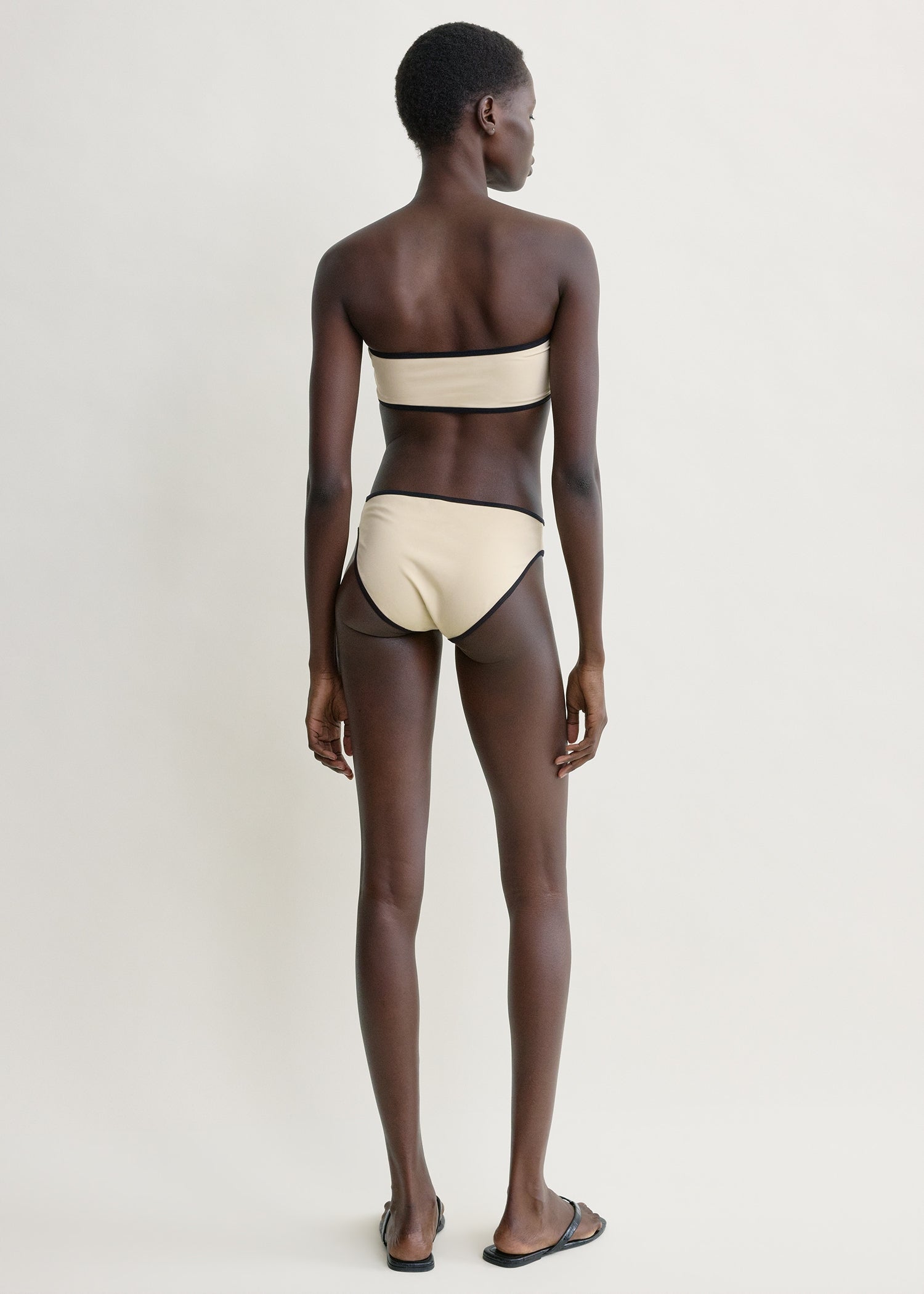 Stripe edge strapless bikini top light hay