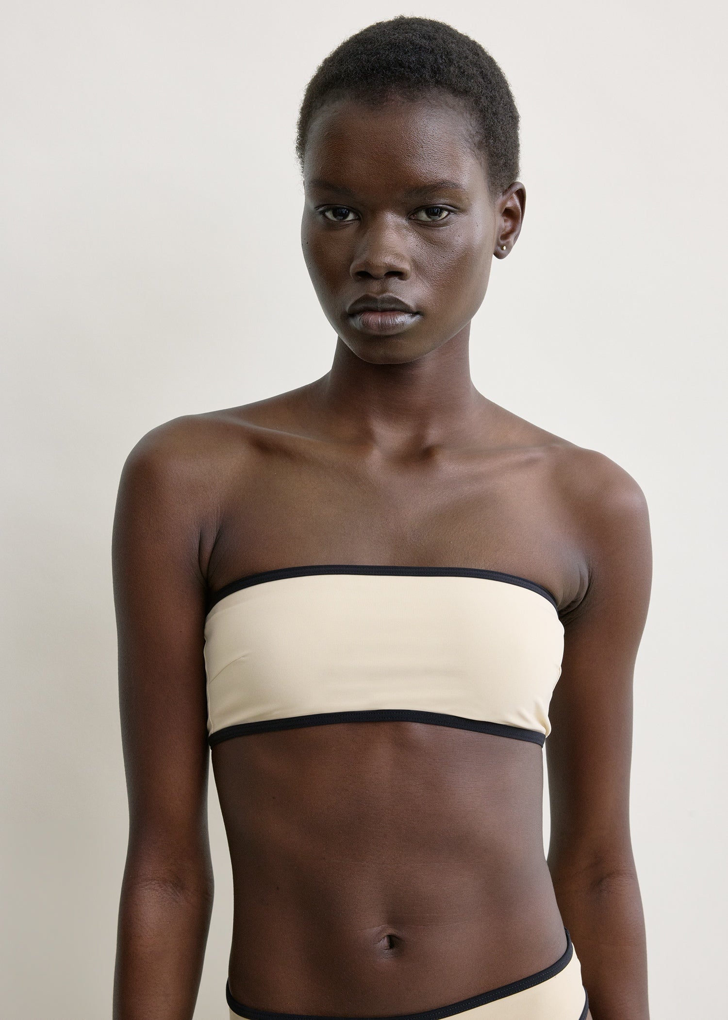 Stripe edge strapless bikini top light hay