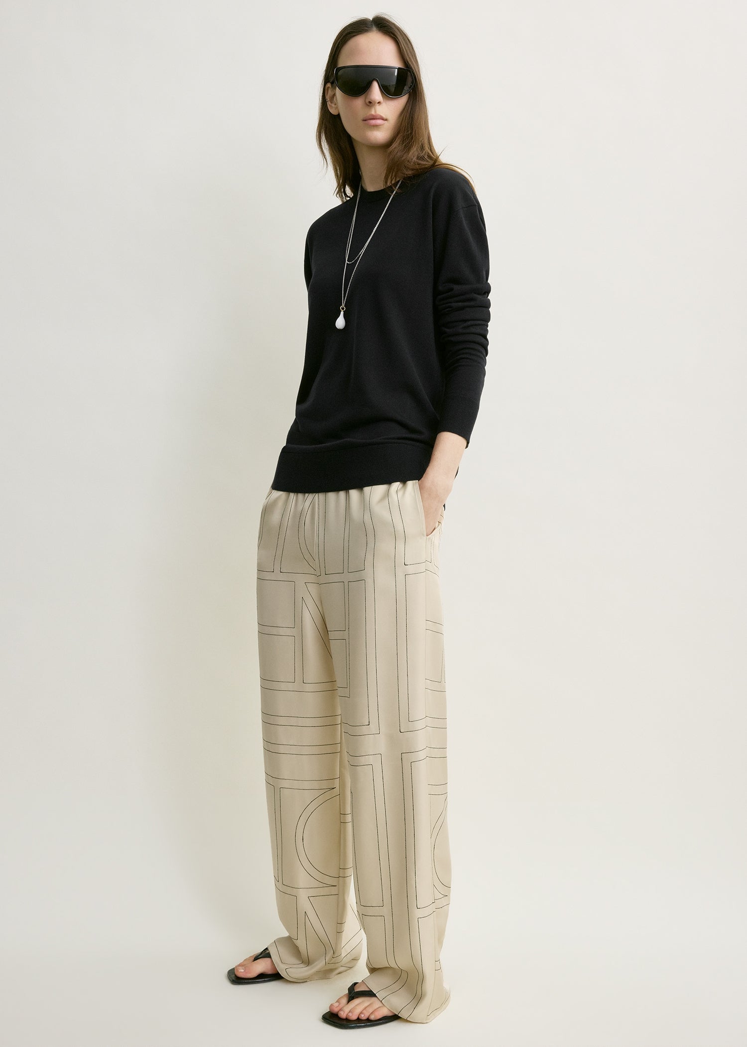 Monogram silk pj bottoms ivory