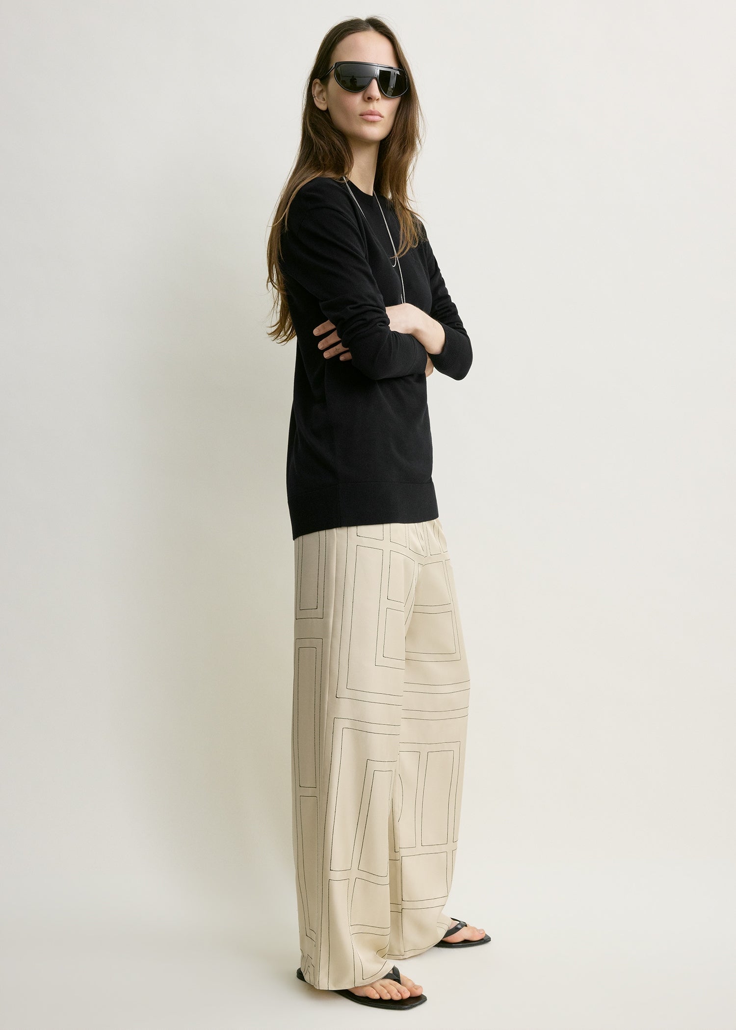 Monogram silk pj bottoms ivory