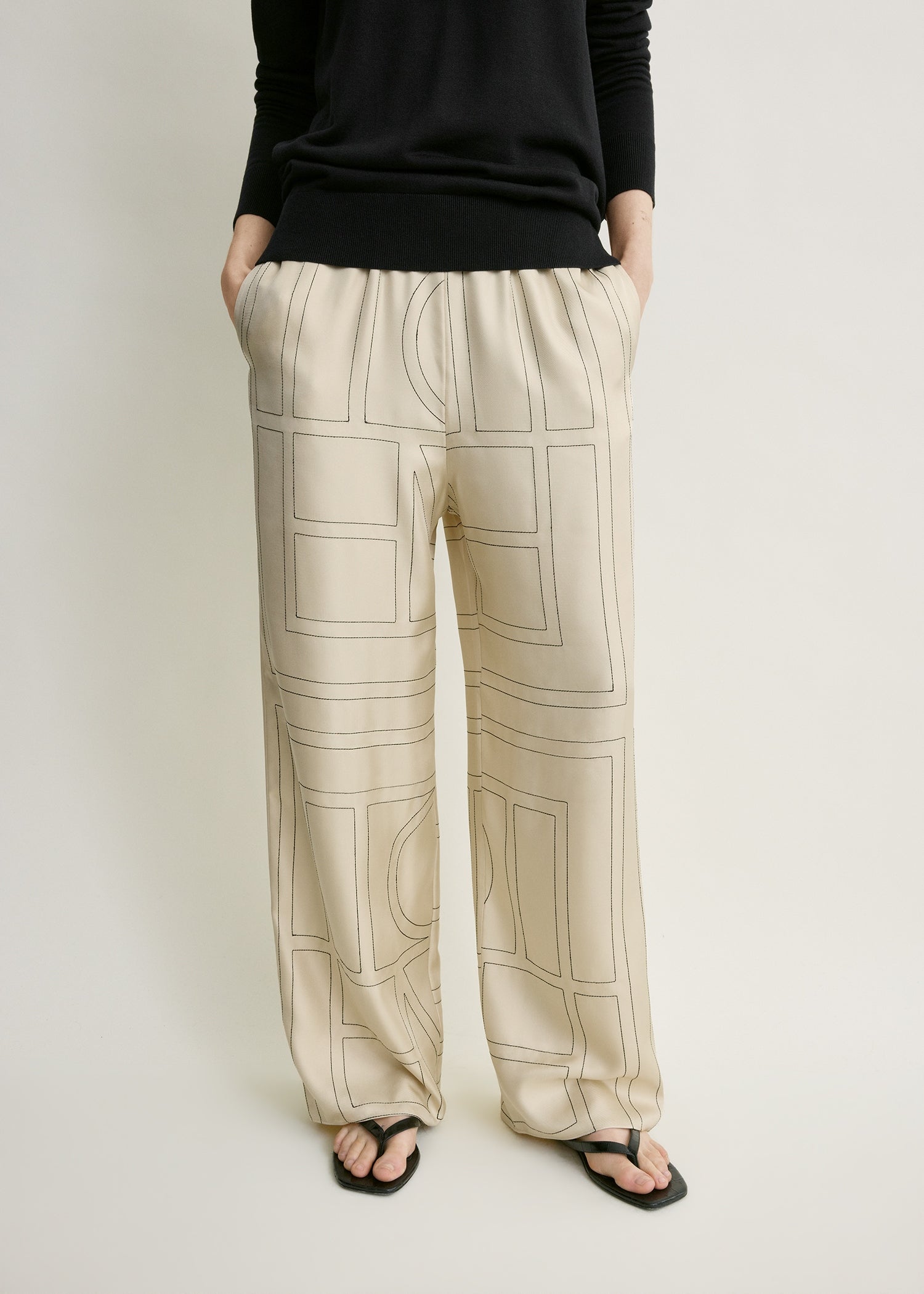 Monogram silk pj bottoms ivory