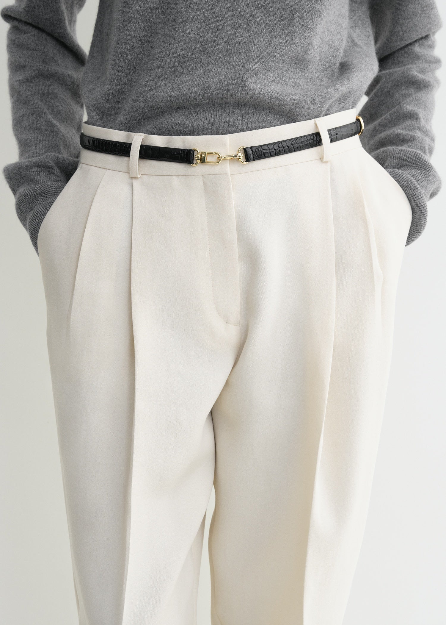 ★m25★ラポドゥジェムdouble face leather belt Double clasp croco-embossed belt black – TOTEME