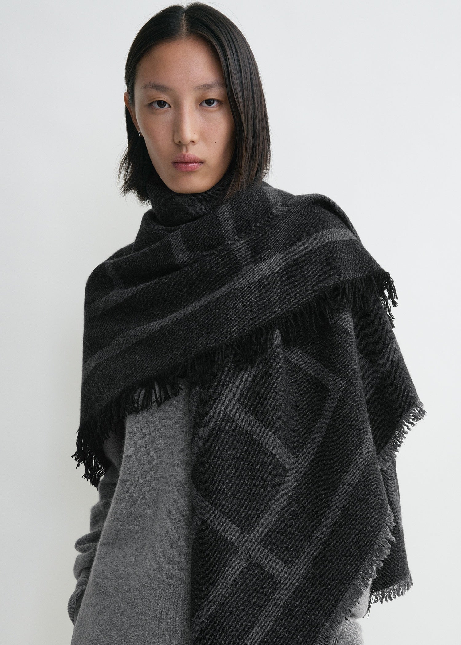Monogram wool cashmere scarf dark grey – TOTEME